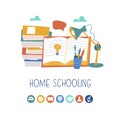 The concept of homeschooling. Emblem of education. Vector illustration.